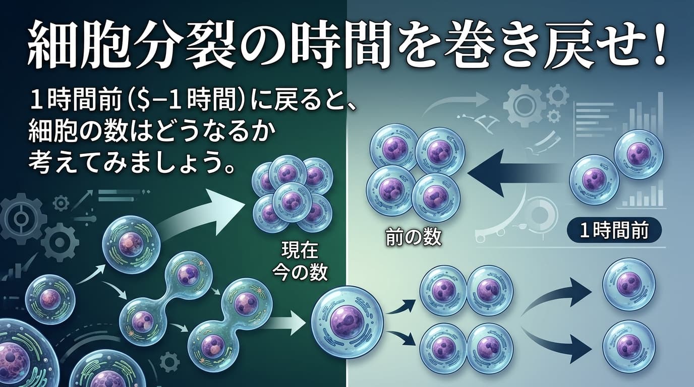 細胞分裂の時間を巻き戻せ！
過去(マイナス)の細胞数は？