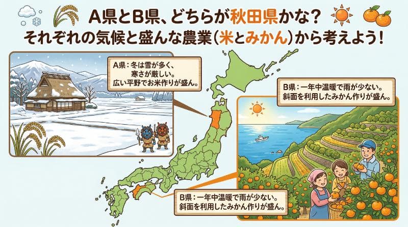 A県とB県、どちらが秋田県かな？