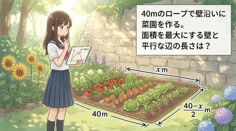 面積を最大にする壁と平行な辺の長さは？