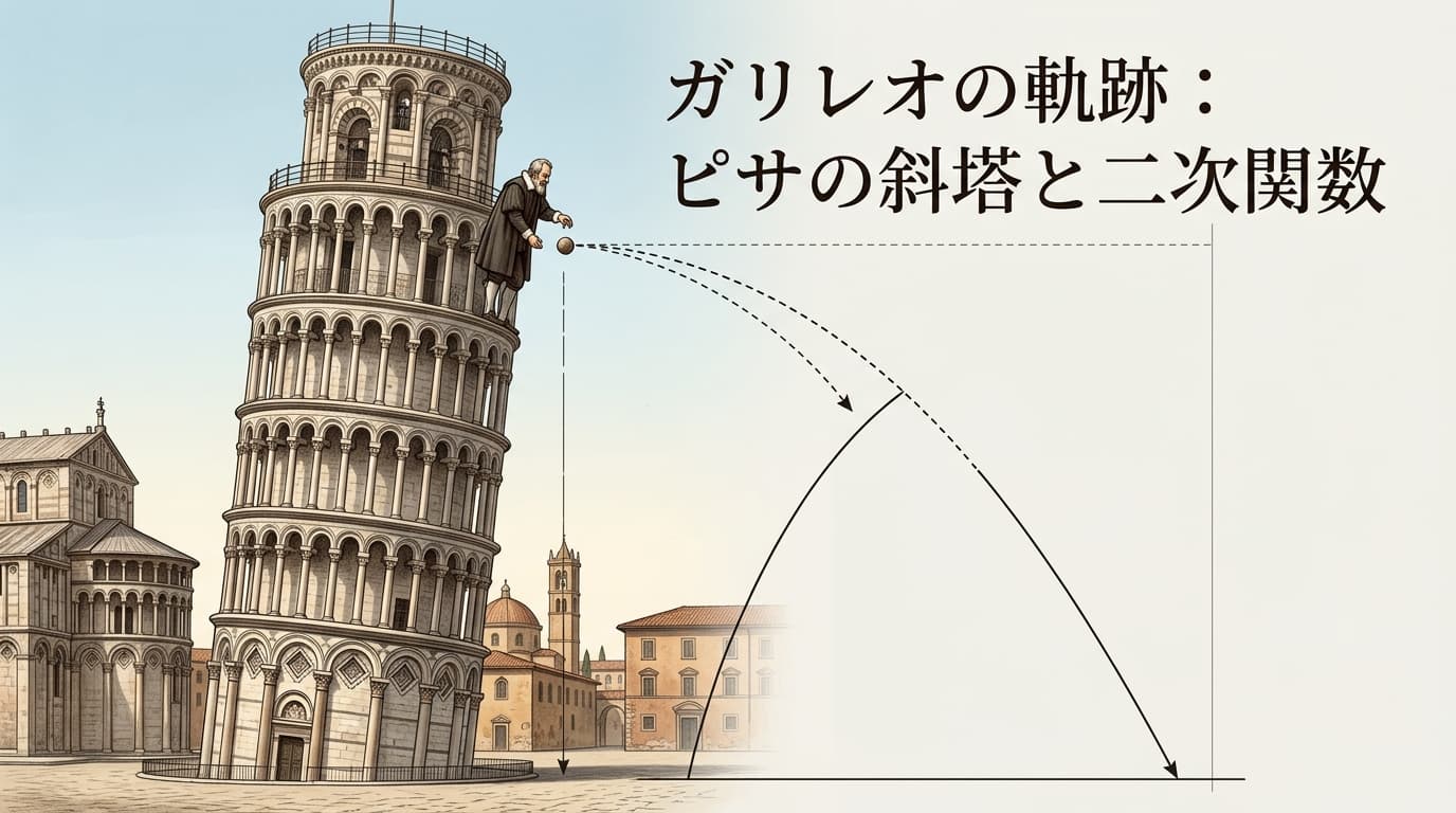 ガリレオの軌跡：
ピサの斜塔と二次関数