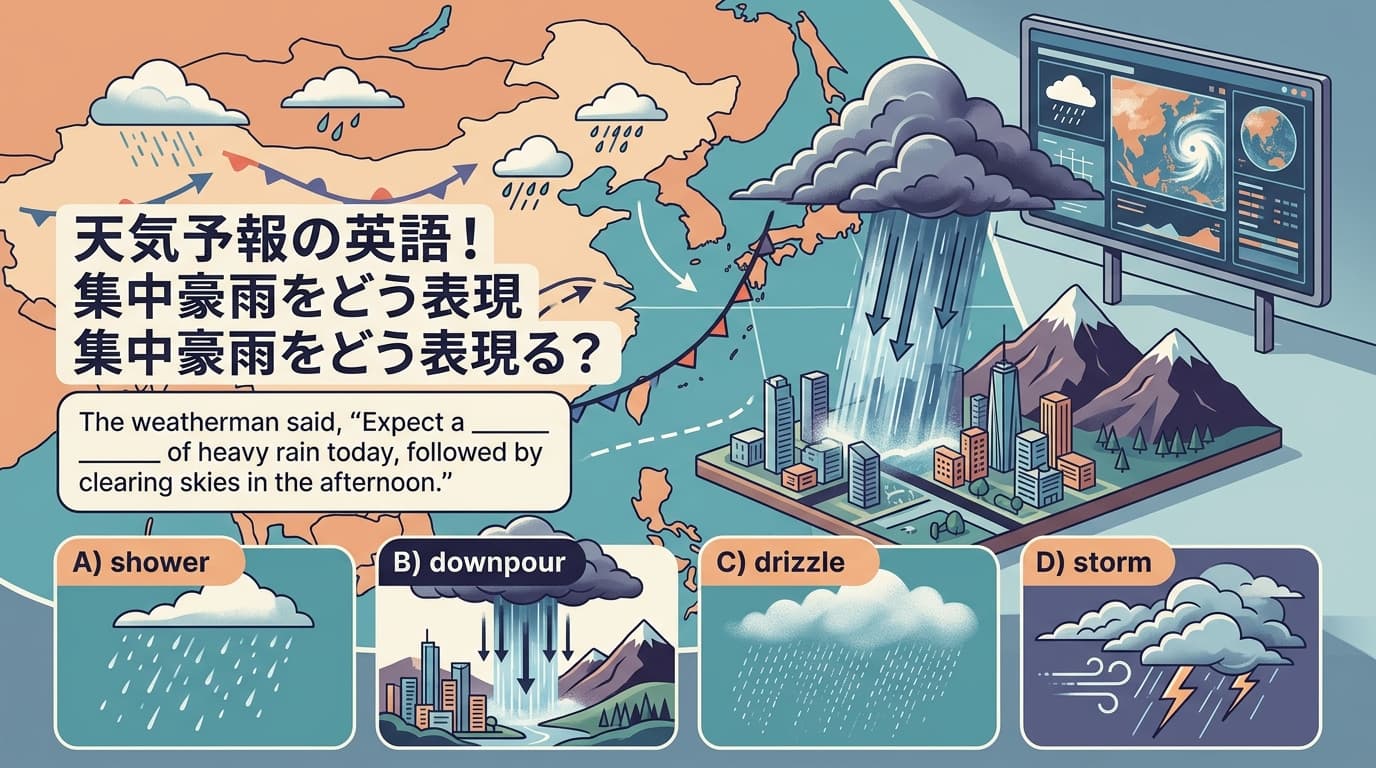 天気予報の英語！
集中豪雨をどう表現する？